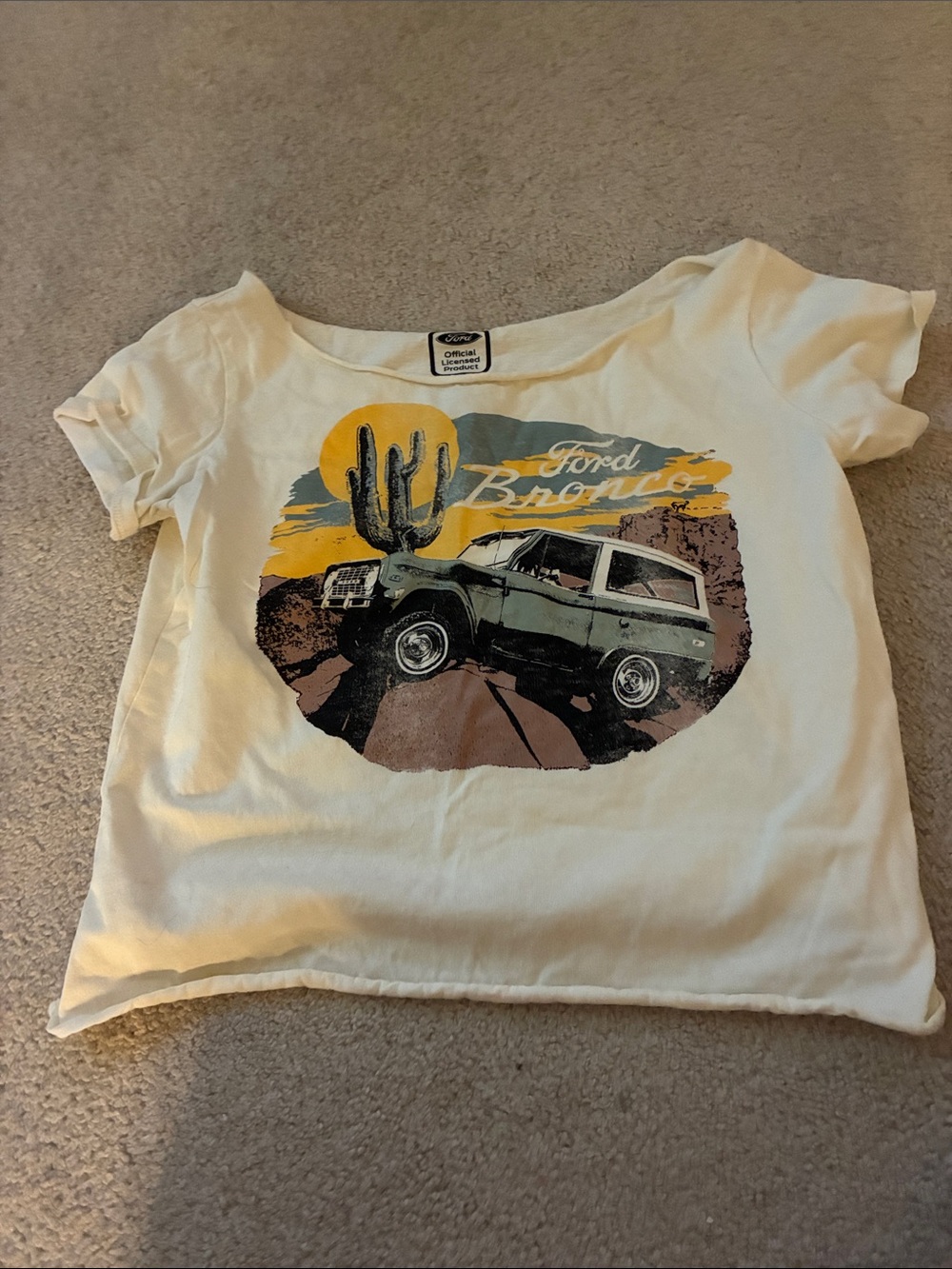 Hybrid Apparel White Short Sleeve Ford Bronco Graphic Tee with Yellow Accents